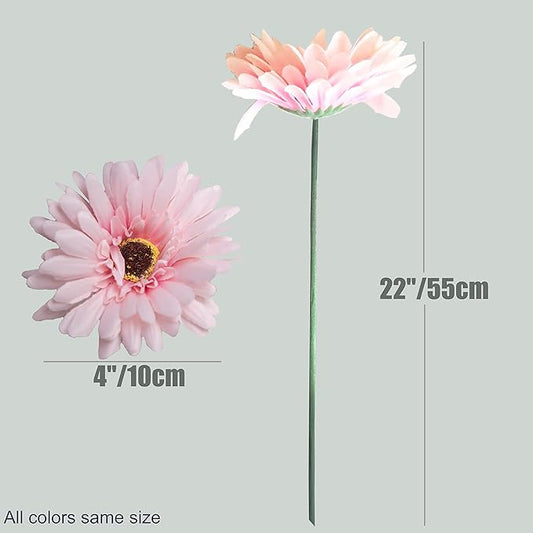 12pcs Artificial Gerbera Daisies,22 Inch Long Stem Silk Daisy Flowers,Realistic Artificial Flower Mums for Home Décor Centerpiece Wreath Supplies Wedding Bouquet,Light Pink