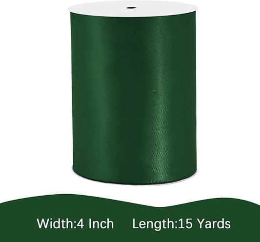 Forest Green Satin Ribbon 4 inch X 15 Yards Polyester Ribbon for Gift Wrapping Very Suitable for Weddings Party Hair Bow Invitation Decorations and More