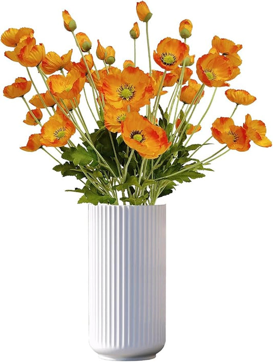 ATFL Orange Poppy Flowers Artificial for Wedding Decorations,12 Pcs Fake Faux Silk Poppies Bulk for Home Decor Table Centerpieces Floral Arrangement(23.5‘’, Orange)