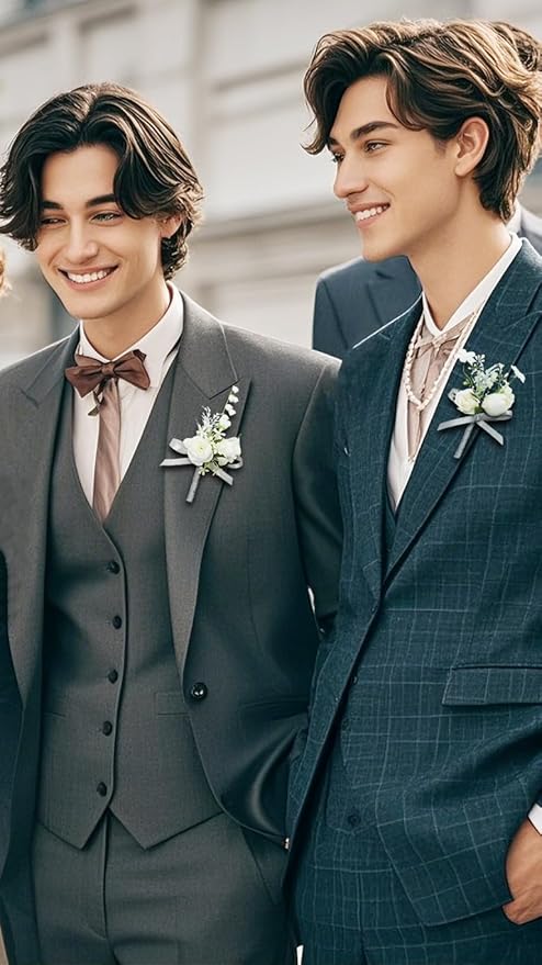 TINGE TIME Boutonniere for Men Wedding,Groom and Best Man Boutonniere for Wedding Ceremony Anniversary, Formal Dinner Party and Rustic Spring Wedding Marriage (10, White)