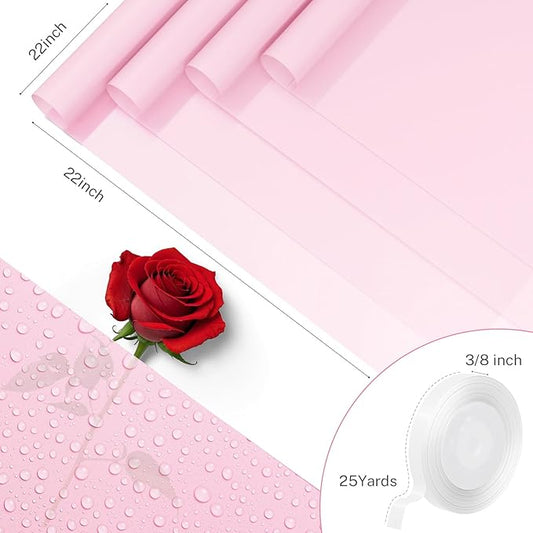 YTDEK Flower Wrapping Paper 20 Sheets Light Pink Floral Bouquet Wrapping Paper with Ribbon for Florist Supplies Birthday Wedding Shower Anniversary Graduation
