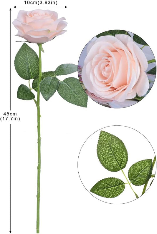 Artificial Rose Flower Artificial Flowers Flower with Long Stem Silk Roses Bouquet for Wedding Bridal Shower Party Home Decoration (Blush, 50 Pcs)