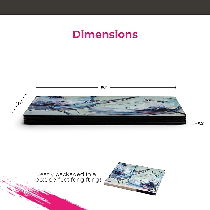 Pimpernel Abstract Lilac Collection Placemats, 4-Piece Set – (15.7" x 11.7") Rectangular Cork-Backed Dining Table Mats with Lacquered Finish, Heat & Stain Resistant Tabletop & Furniture Protection