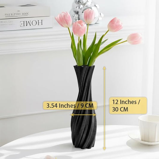 Black Ceramic Decorative Vase, Nordic Modern Irregular Shape Flower Vase for Home Decor, Simple Artistic Centerpiece for Dining Table or Coffee Table