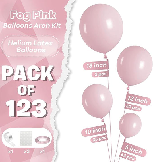 Dusty Pink Balloons Different Sizes, 123 Packs Retro Fog Pink Balloons, Pack of 18 12 10 5 Inch Boho Balloon Garland Arch Kit for Girls Women Birthday Baby Shower Wedding Bridal Valentines Day