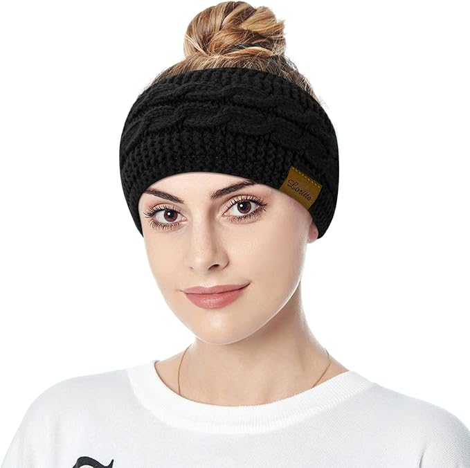 Loritta Womens Ear Warmers Headbands Winter Warm Fuzzy Cable Knit Head Wrap Fleece Lined Gifts