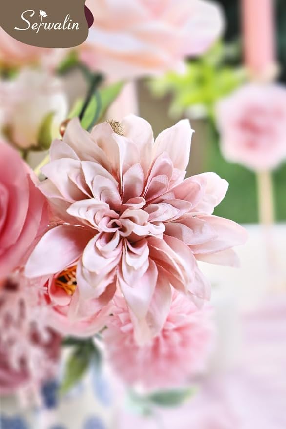 Serwalin Pink Artificial Flowers Peonies, Fake Silk Flowers Wedding Bouquet Bridal Centerpieces Flowers for Decoration, Cake Flower Home Decor
