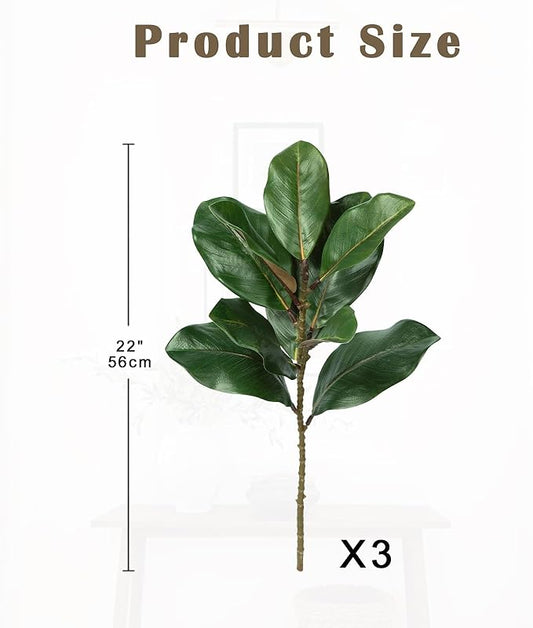 Briful Faux Magnolia Branches 22 Inches Artificial Magnolia Leaves Stems Real Touch Faux Greenery for Home Office Room Table Vase Farmhouse Decor (Dark Green - Pack of 3)