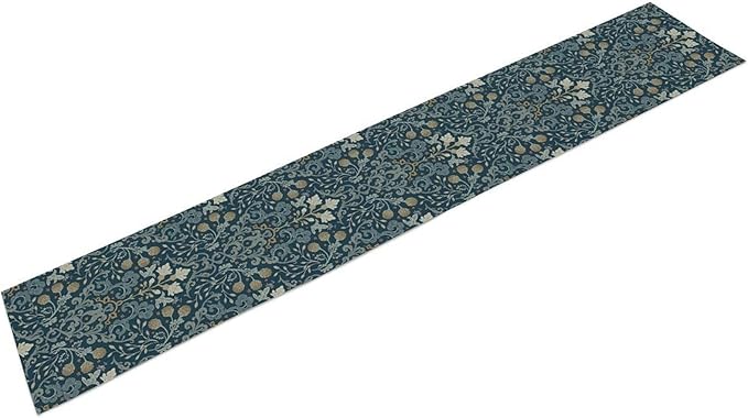 Vintage William Morris Table Runner, Rustic Country Farmhouse Blue Botanical Floral Boho Table Runner for Kitchen Dining Home Party Wedding, 13x90 Inch