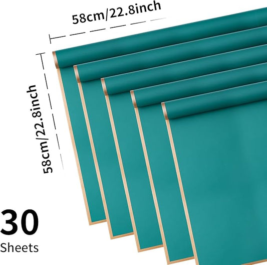 30 Sheets Emerald Green Gold Edge Flower Bouquet Wrapping Paper,Florist Supplies Waterproof Floral Bouquet Wrapping Paper Bouquet Accessorie,Flower Shop Packaging Pape for DIY Gift Wedding Birthday