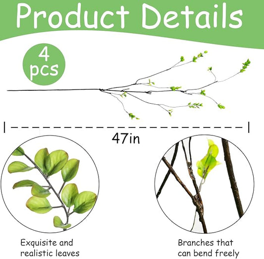Tinsow 4 Artificial Ficus Branches 47 Inch Tall Faux Eucalyptus Stems, Realistic Fake Greenery for Vase Fillers, Centerpieces and Home Decor, Lifelike Leaves and Stems for Elegant Displays