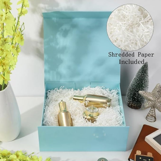 6 Pcs Blue Gift Box Large 13x11x5.3 Inch Blue Large Gift Box with Crinkle Paper Magnetic Box with Shredded Paper Luxury Gift Boxes with Lids for Presents