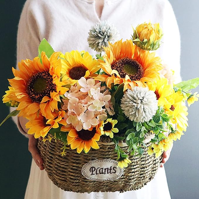 ZEYGLXC 8 Pack Artificial Sunflowers Bouquets with Stems for Wedding Bridal Shower Table Birthday Indoor Outdoor, Fake Faux Sunflowers Bulk with 4 Big Sunflowers Heads 9 Small Sunflowers Heads