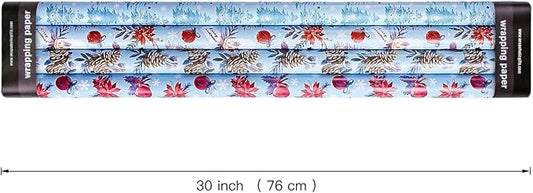 WRAPAHOLIC 30 Inch Christmas Wrapping Paper Roll - Jumbo Roll Red and Blue Snow Globe, Pinecone, Poinsettia, Christmas Tree Wrapping Paper - 4 Rolls - 30 Inch x 120 Inch Per Roll