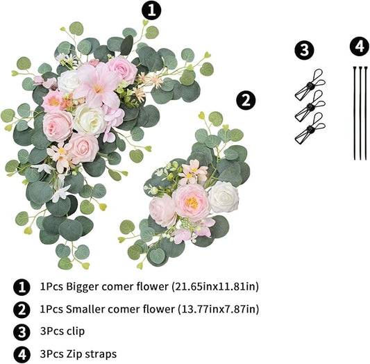 2pcs Wedding Arch Flowers,Wedding Artificial Sign Flower,Welcome Easel Door Decor Wall swags for Reception Backdrop Table Decorations Welcome Sign (Light Pink)