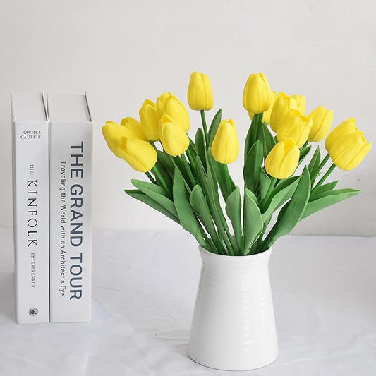 20pcs Artificial Tulips Flowers Fake Faux PU Tulip Bouquet Real Touch Flower Arrangement for Home Room Office Party Wedding Decoration Excellent Gift Idea for Mothers Day (Yellow)