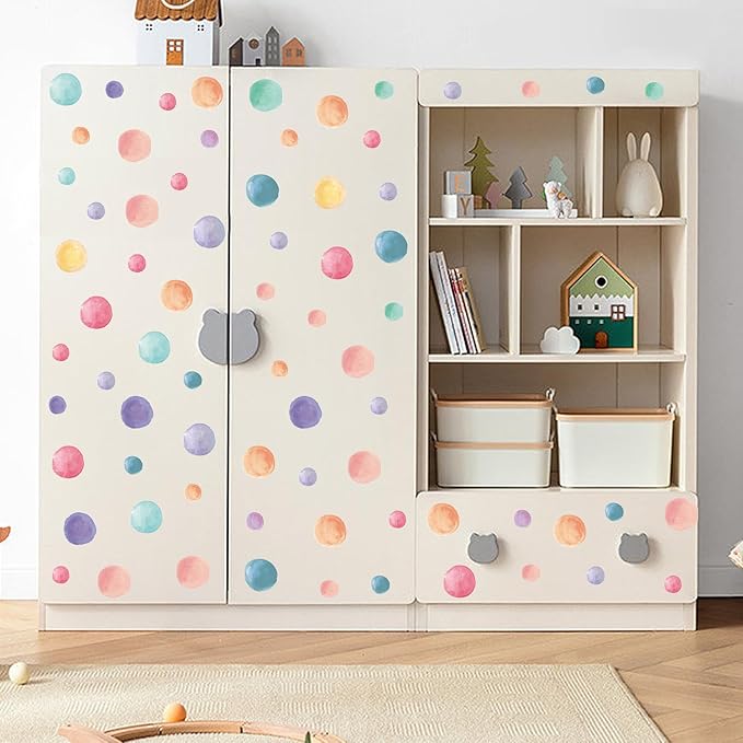AOWDIAO 153 Pcs Watercolor Polka Dot Wall Decals Peel & Stick Vinyl Dots Stickers for Bedroom, Nursery, Playroom & Classroom Decor