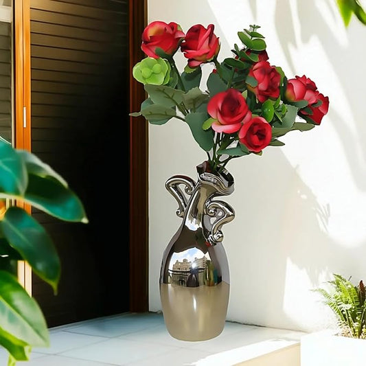 Unique Vases for Flowers,7 Inch Silver Small Diameter Vase, A Novel Decoration for The Dining Table, Living Room, Bookshelf and Office, A for Flower Lovers