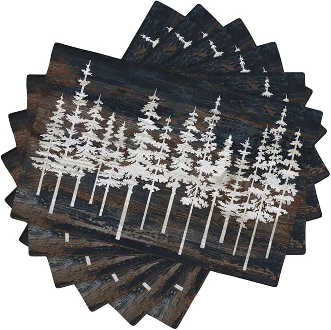 Rustic Tree Placemats Set of 6 Nature Forest Table Mats Washable Place Mats for Home Party Indoor Kitchen Dining Table Decoration 12x18 Inch