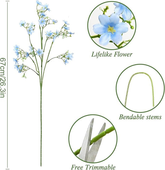 Artificial Flowers 8PCS Silk Flowers with Long Stems, Fake Flowers Bulk Fake Babys Breath, Royal Blue Flowers for Tall Vase Outdoor Garden Wedding Party Home Table (Light Blue, 8PCS)