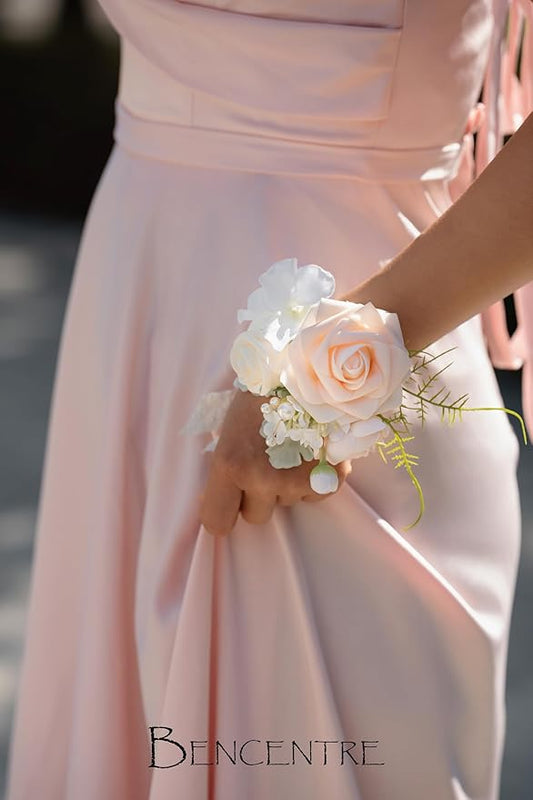 Blush Corsage for Wedding(Set of 6),Wrist Corsage for Woman,for Prom,Party Prom Hand Flower Decor,Mother of The Bride Corsage