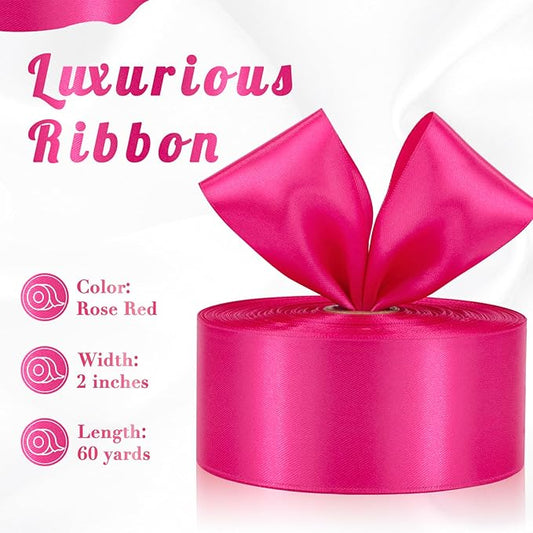 Hot Pink Satin Ribbon 2 Inch 60 Yards, Polyester Fabric Ribbon for Flower Bouquet, Wedding, Crafts, Gift Wrapping, Baby Shower, DIY Bows and Outdoor Decor