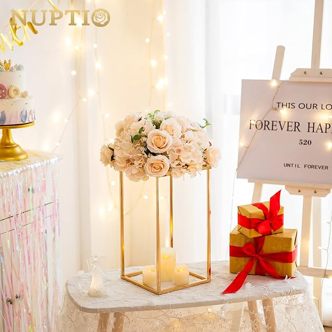 NUPTIO Gold Vases for Centerpieces Wedding - 2 Pcs 15.7 inch Tall Gold Vase Wedding Centerpieces for Tables - Geometric Gold Centerpieces for Table Flower Stand for Table Centerpieces for Weddings
