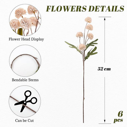 SITUMEIZI Beige Mum Artificial Flowers Beige Faux Silk Mums Mini Chrysanthemum Flowers with Floral Stems 6Pcs for Wedding Centerpieces Decor