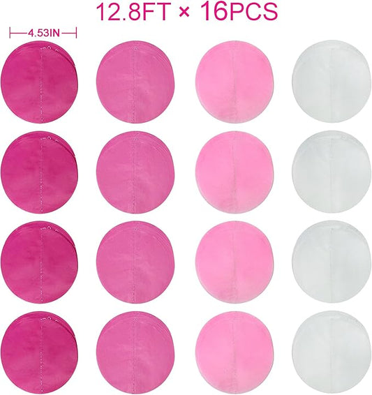 205Ft Hot Pink Party Decorations Big Polka Dots Backdrop Garland Rose Pink Circle Dots Tissue Paper Hanging Curtain Streamer for Bachelorette Birthday Bridal Shower Wedding Engagement Party Supplies
