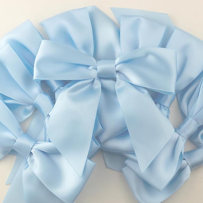 7Rainbows 20pcs Boutique 4.5" Light Blue Satin Ribbon Bows for Craft Sewing Scrapbooking Wedding and Gift Wrapping