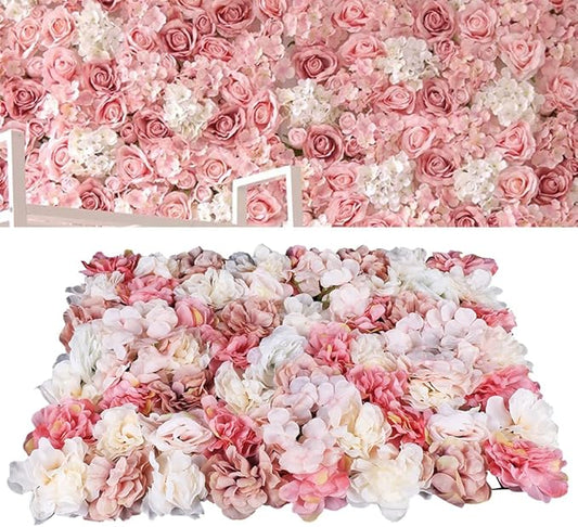 6 Pcs Artificial Flower Wall Panels 60x40cm 3D Flower Background for Wall, Wedding Flower Decorations Wall Silk Rose Panels for Photo Areas, Stage Background(Dahlia + Rose + Hydrangea)