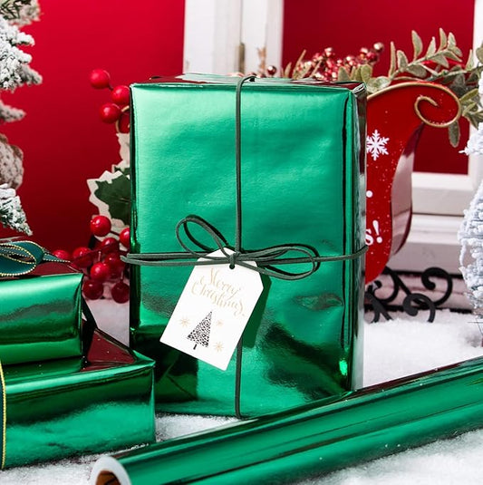 Merture Metallic Dark Green Wrapping Paper Roll - 17 In X 16.4 Ft(23.3 sq.ft.) with Grid Cutting Lines