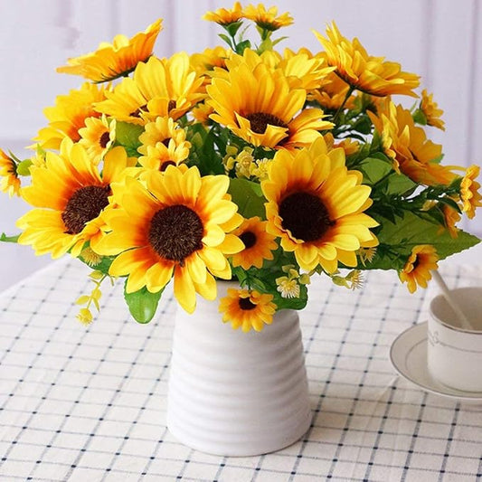 PASYOU Artificial Sunflower Plastic Fake Flowers Sunflowers for Indoor Outdoor Wedding Bridal Bouquet Home Garden Party DIY Wreath Table Arrangement Decoration Pot Planter Filler 4 pcs