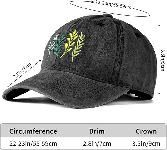 Cute Flower Hat, Elegant Floral Embroidered Adjustable Baseball Cap for Men Women, Gifts for Flower Lovers, Black