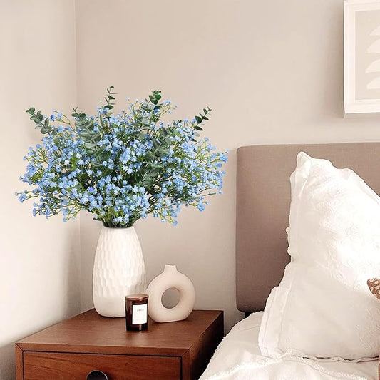 DEEMEI 18pcs Babys Breath Artificial Flowers Fake Eucalyptus Leaves Flowers Bouquet Artificial Blue Gypsophila Bouquets Real Touch Faux Flowers for Wedding Floral Arrangement Party Home Decoration