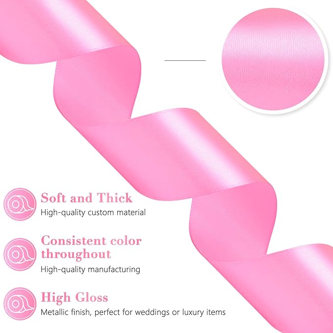 Flamingo Pink Ribbon 1-1/2 Inch, 60 Yards Single Face Polyester Satin Ribbon for Gift Wrapping, Fabric Ribbon for Floral Arrangement Crafts Wedding Christmas Party