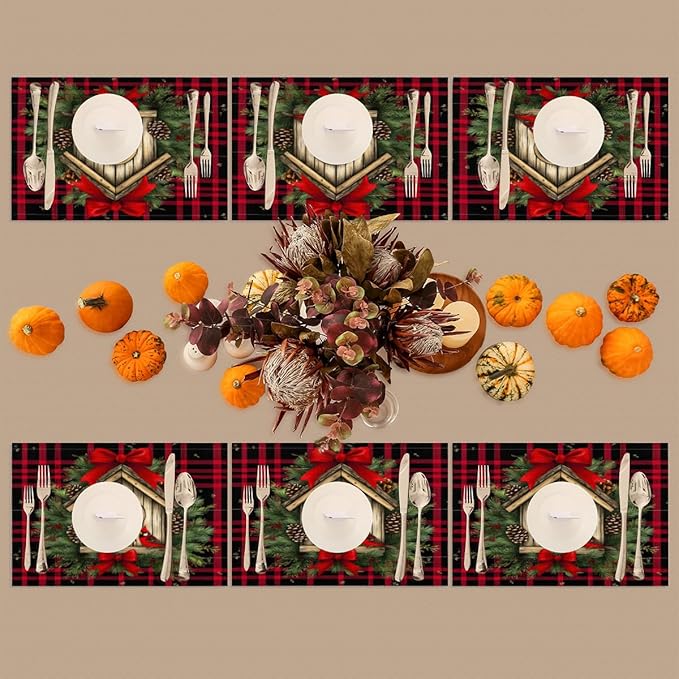 Christmas Art Waffle Cardinal Placemats Set of 1 PVC Vinyl Non Slip Table Mats Heat Resistant Place Mats Washable Wipeable Dining Table Mat for Kitchen Decor Party Indoor Outdoor Decorative Gift