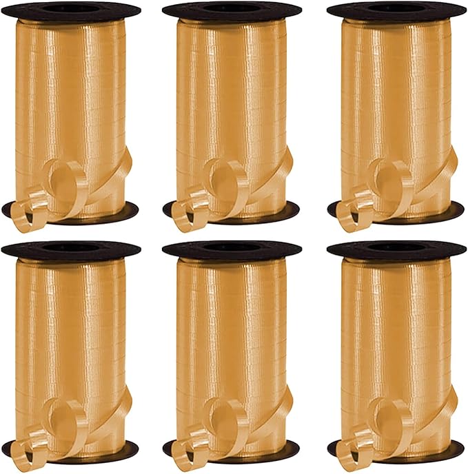 PMU Curling Ribbon - Crimped Texture Curling Ribbons for Gift Box Wrapping, Florist Flowers, Birthday Party Decorations, Festival Art Craft & Christmas Décor - Gold 3/8 Inch X 250 Yards, Pkg/6