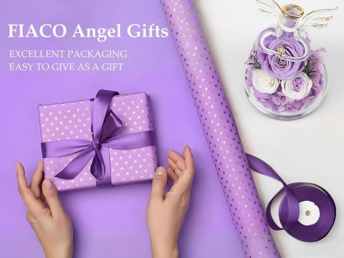 FIACO Gifts for Women Preserved Rose Forever Flower in Glass Angel Figurines Fresh Flowers for Delivery Prime Mothers Day Birthday Gifts for Mom Real Roses for Grandma Sister Wife Her from Daughter
