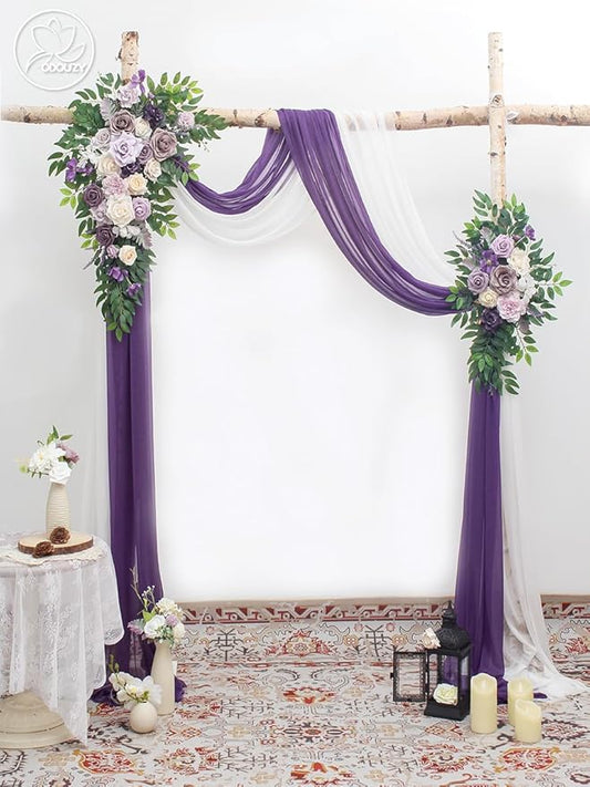Wedding Arch, Artificial Flowers, Wedding Decor with Drapes (Set of 4),Be Suited to Banquet, Party, Wedding Decor Ceremony and Background Decoration (Purple)