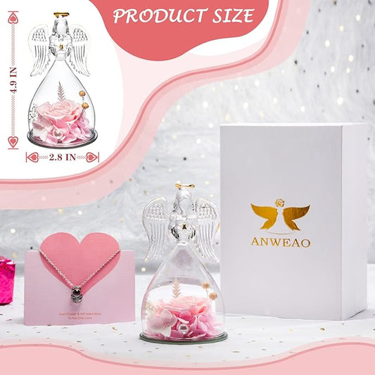 Angel Preserved Roses, Birthday Gifts for Women, Mom, Grandma, Wife, Mothers Day Glass Angel Women's Gifts, Wedding Gifts, Valentines Gifts for Her, Mothers Day Wishes Gifts for Mom