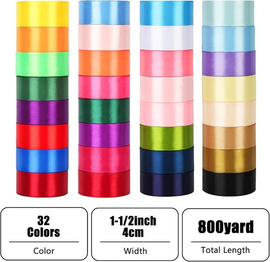 NESCCI 800 Yards Ribbon,1-1/2 Inch Satin Ribbon,Single Face Satin Ribbons, Perfect for Gift Wrapping,Wedding Decoration,Handmade Bows,Wrapping Bouquet and More