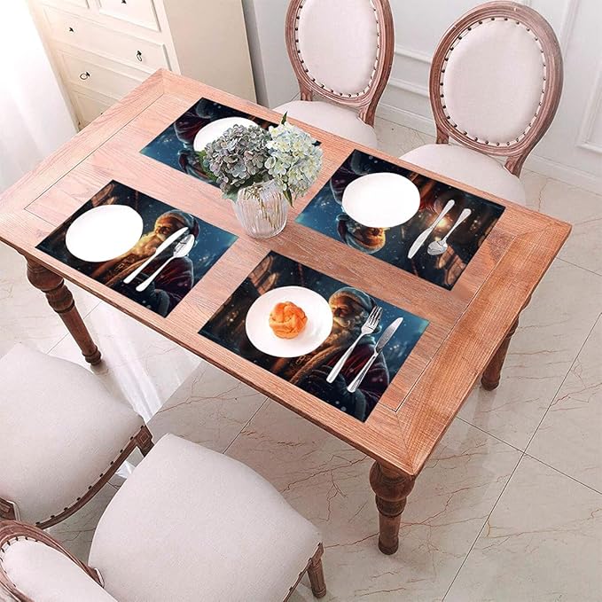 PVC Placemats Set of 1 Wipeable Table Mats Washable Heat Resistant Non Slip Vinyl Dining Table Mat for Kitchen Indoor Outdoor Patio Farmhouse Place Mats Vintage Christmas Santa Claus Decorative
