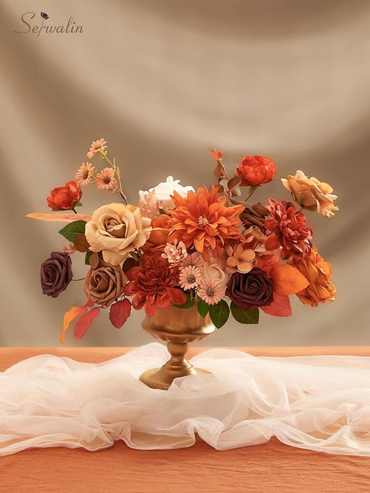 Serwalin Fall Flowers Artificial Flowers Burnt Orange Fake Cake Flowers for DIY Wedding Bridal Bouquet Centerpieces Floral Arrangement Fall Decor Baby Shower Home Decor