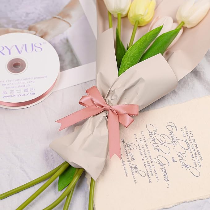 Rose Gold Satin Ribbon, Double Faced 5/8 Inch X 25 Yards Rose Gold Ribbon, Premium Satin Ribbon for Gift Wrapping, Crafts, Hair Bow Making, Sewing, Flower Bouquet, Wedding Party Decor