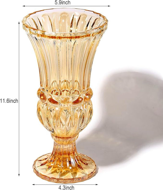 11.6" High Amber Glass Vase, Art Plant Flower Vase. Decorative for Home Office Wedding Holiday Party Celebrate Centerpiece Decor
