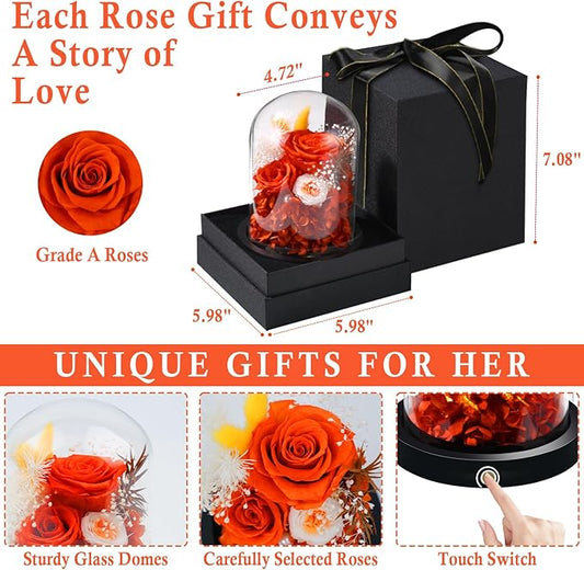 FIACO Preserved Flowers Christmas Rose Gifts for Women, Birthday Gifts Eternal Rose in Glass Dome Long-Lasting Real Forever Flowers Gifts for Mom Grandma Wife Girlfriend