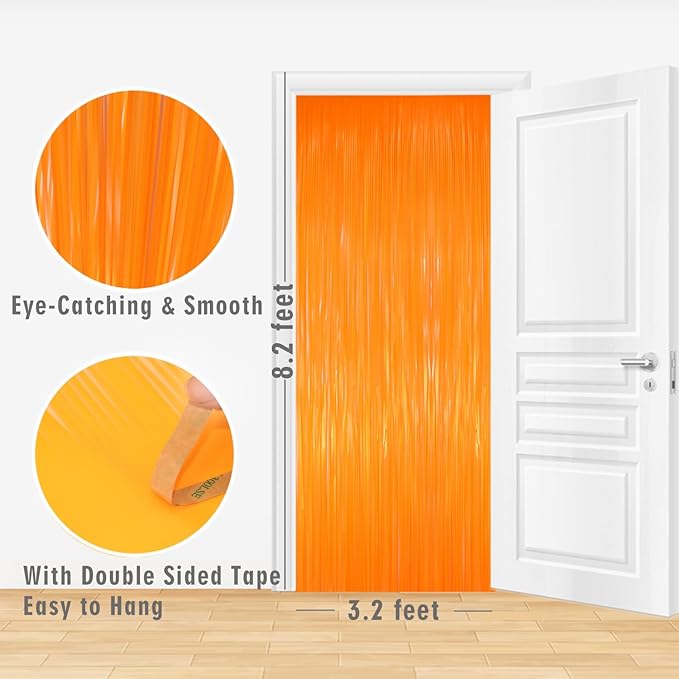 GOER 6.4 ft x 8.2 ft Metallic Tinsel Foil Fringe Curtains Party Photo Backdrop Party Streamers for Birthday,Graduation,New Year Eve Decorations Wedding Decor(2 Packs,Candy Orange)