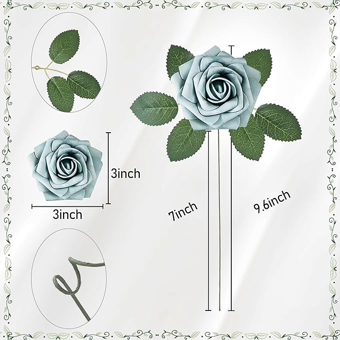 Artificial Flowers, 50pcs Blue Artificial Rose for DIY Wedding Bouquets Centerpieces Arrangements, Fake Flower with Stems for Party Home Decorations