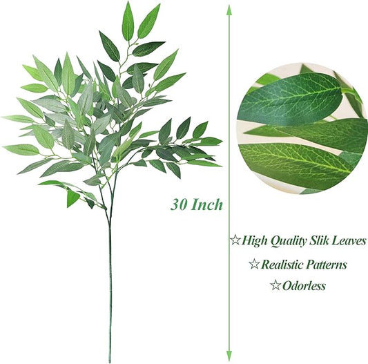 6PCS Faux Italian Ruscus Greenery Stems 30" Artificial Silk Greenery Leaves for DIY Home Indoor Decor